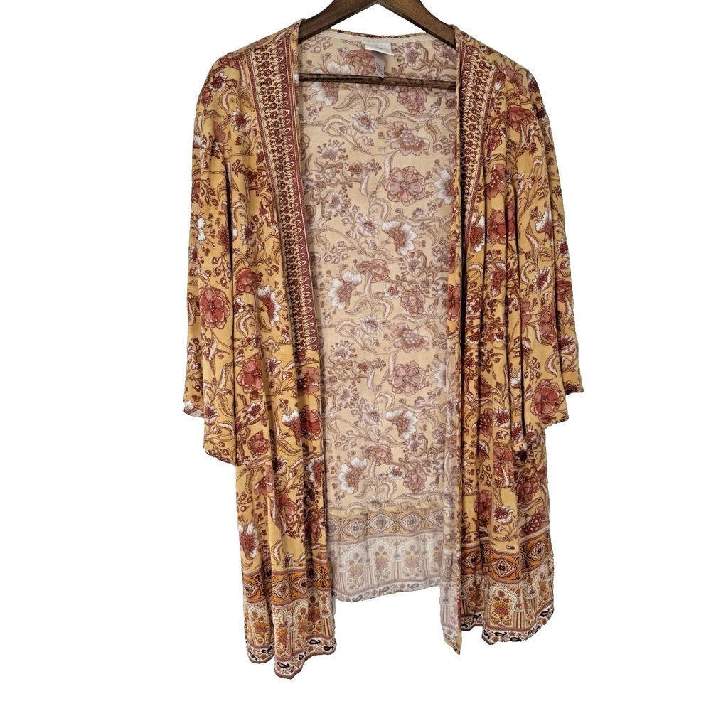 Knox Rose Open Boho Floral Kimono Duster Cardigan 70s Retro Cottage festival XXL